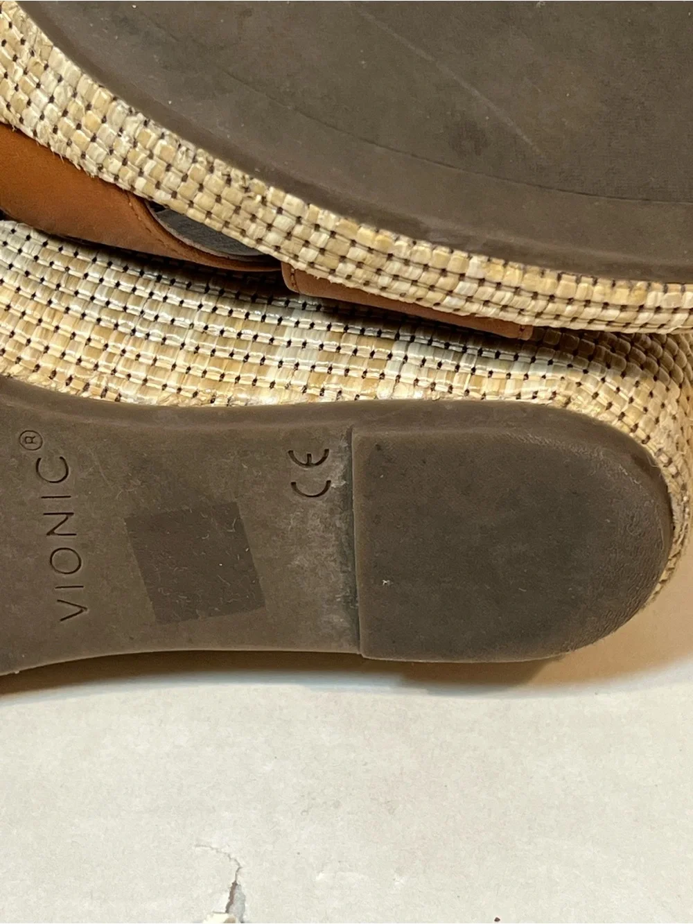 Vionic Tan Leather Espadrille Wedge Sandals with Ankle Strap